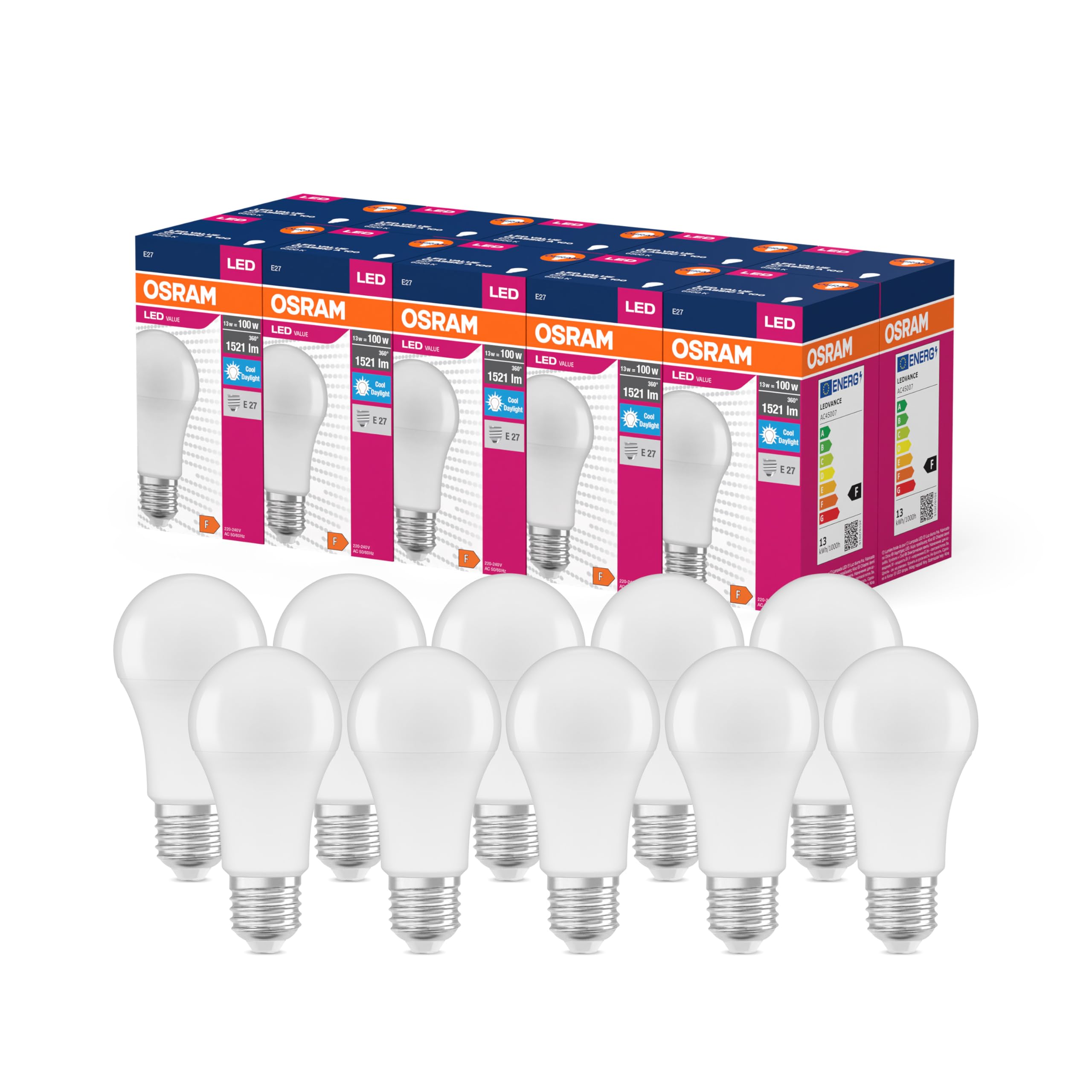 OSRAM 13W E27 LED Bulb A60 Classic Shape Neutral White 4000K with High Luminous Flux for General Indoor Illumination, Reliable and Energy-Saving Alternative to Traditional Bulbs